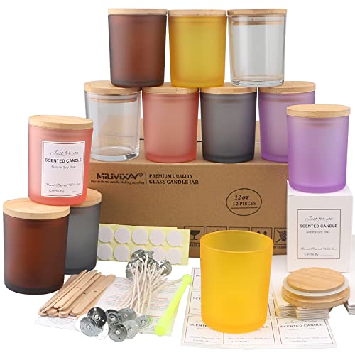 MILIVIXAY Bunte Kerzengläser aus Glas mit Deckeln und Kerzenherstellungs-Sets, leere Kerzengläser im Großpack zum Kerzenmachen, Gewürz- und Pulverdosen, 12er-Pack, 355 ml von MILIVIXAY