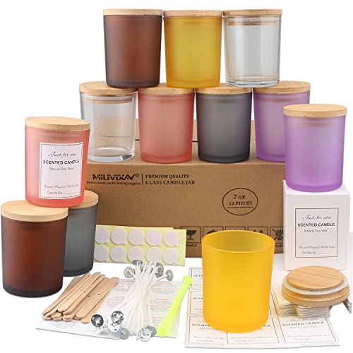 MILIVIXAY Bunte Kerzengläser aus Glas mit Deckeln und Kerzenherstellungs-Sets, leere Kerzengläser im Großpack zum Kerzenmachen, 12er-Pack, 200 ml von MILIVIXAY