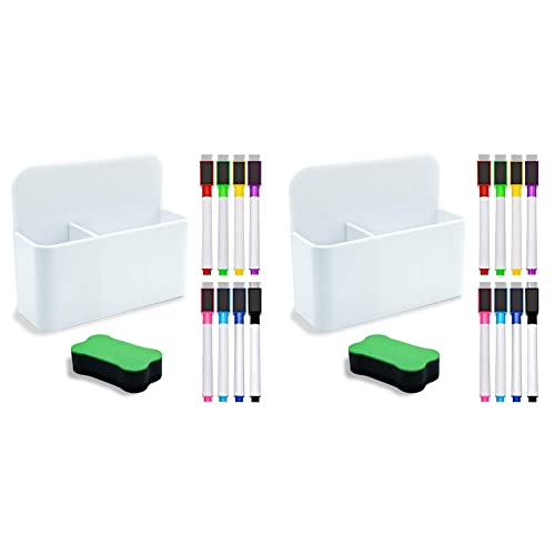 MILLTOR Magnetischer trocken abwischbarer Marker-Halter, magnetischer Marker-Halter für Whiteboard, 16 Stück magnetische trocken abwischbare Marker, 2 Stück von MILLTOR