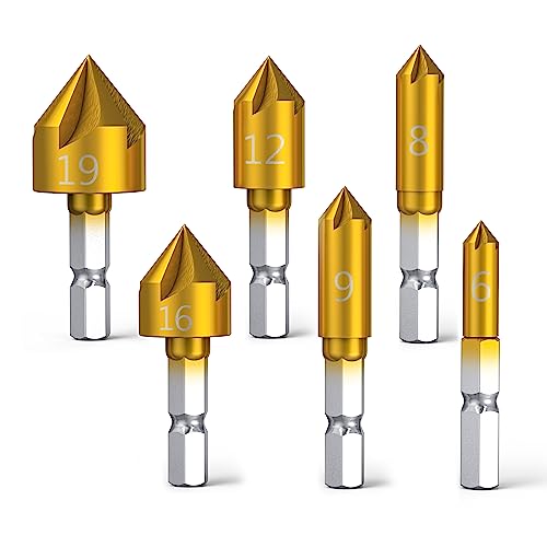 MIMIVIVA Senkbohrer Set Kegelsenker bohrer Senker Holz Satz mit 82-Grad-Mittelsenker-Bits für Holz, Schnellwechsel-Bit, 6 mm – 19 mm, 6 Stück von MIMIVIVA