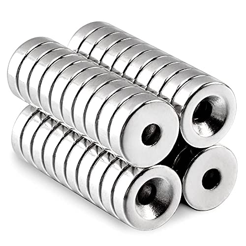 MIN CI 40 Stück Neodym Magnete Extra Stark, 12X3mm Magnete mit Loch Bohrung M4 Senkloch Magnet Schraubbar, Klein Magnet zum Anschrauben für Magnettafel Küchenschrank Magnetboard Küche Lagerhaus von MIN CI