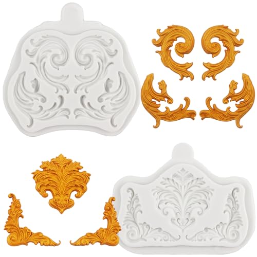 MINFEIDMS Barock-Relief-Formen für Fondant, europäische geprägte Curlicues, Silikonformen für Kuchendekoration, Cupcake-Topper, Süßigkeiten, Schokolade, Gummipaste, Modelliermasse, 2 Stück von MINFEIDMS