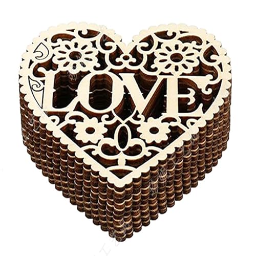 MINGZE 10 Stück Herzform Ausschnitt aus Holz Verzierungen Handwerk Hängende Verzierung für Hochzeit DIY Urlaub Dekorationen Kit, 8 x 8 cm von MINGZE
