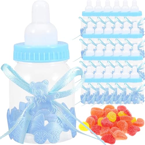 MINGZE 24 Stück Süßigkeiten Flasche, Candy Flaschen Babyflaschen Geschenkbox Baby Shower Party Candy BoxFavors Geburtstagsfeier Dekoration für Babydusche Party Taufe Geschenkpaket (Blau) von MINGZE