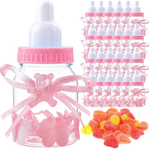 MINGZE 24 Stück Süßigkeiten Flasche, Candy Flaschen Babyflaschen Geschenkbox Baby Shower Party Candy BoxFavors Geburtstagsfeier Dekoration für Babydusche Party Taufe Geschenkpaket (Pink) von MINGZE