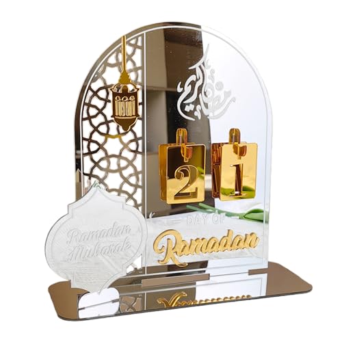 MINGZHE Ramadan-Dekorationen, Ramadan-Dekorationen für Zuhause, Ramadan-Adventskalender, Countdown-Kalender, Ramadan-Tischdekoration, 20 X 20 Cm (Acryl 2) von MINGZHE