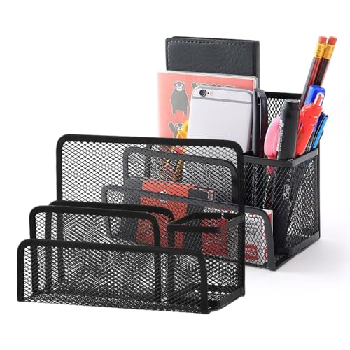 MININUSI 2 Stück Schreibtisch Organizer, Schreibtischorganizer mit 3 Fächern, Schreibtisch Ordner, Briefständer, Briefablage, Stifthalter, Stiftehalter Briefhalter Schreibtisch, Briefablage für Büro von MININUSI