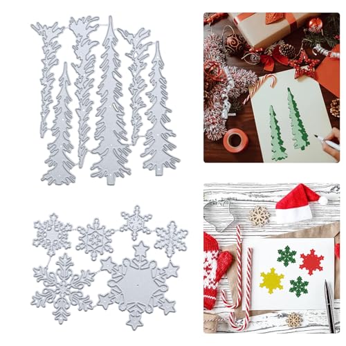 MININUSI 2 Stück Stanzschablonen Weihnachten, Kiefernbäume Stanzform, Schneeflocken Prägeschablone, Stanzformen, Stanzen weihnachten, Stanzschablonen Rahmen, Metall Stanzformen für DIY Scrapbooking von MININUSI