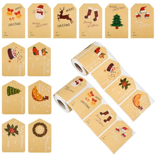 MININUSI 400 Stück Aufkleber Weihnachten, Geschenksticker, Geschenkaufkleber, Weihnachtsaufkleber, Weihnachtssticker, Geschenketikette, Kraftpapier Aufkleber, Weihnachts Sticker für Geschenkboxen von MININUSI