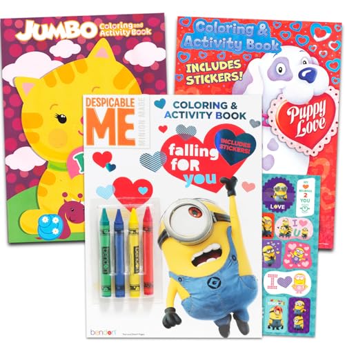 Minions Jumbo-Malbuch zum Valentinstag, 3 Stück, mit Minions Valentinstag-Malbuch plus Jumbo-Tier-Malbüchern, Valentinstag-Malbüchern zum Valentinstag von MINIONS