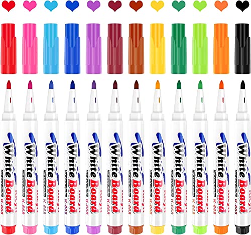 MINISOISO Whiteboard Stifte, 12 Stück Whiteboard Marker, Trocken Abwischbare Marker, Folienstift Abwischbar mit 12 Farben für Zuhause, Schule oder Büro von MINISOISO