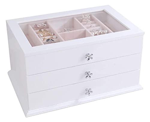 MINJING Aufbewahrungsbox Schmuckschatulle Schmuck-Organizer Schmuckschatulle 3-lagige Schmuckschatulle Flanell Schmuck-Aufbewahrungsbox für Halsketten, Ohrringe, Ringe, Armbänder, Display für Frauen, von MINJING