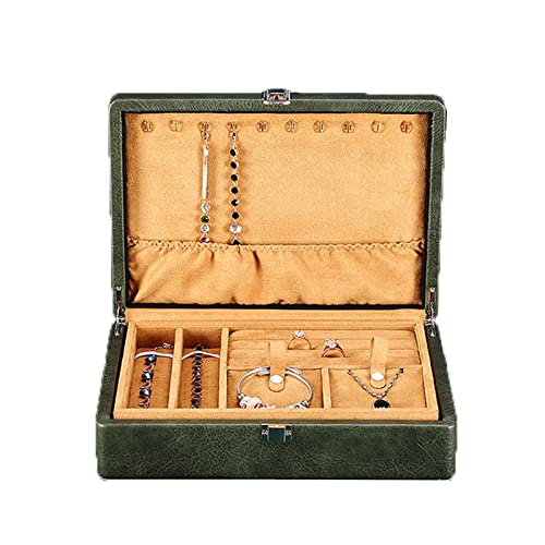 MINJING Doppellagige Schmuckschatulle, Aufbewahrungs-Organizer, luxuriöser Vintage-Leder-Schmuck-Organizer für Ringe, Ohrringe, Halsketten, Armbänder von MINJING