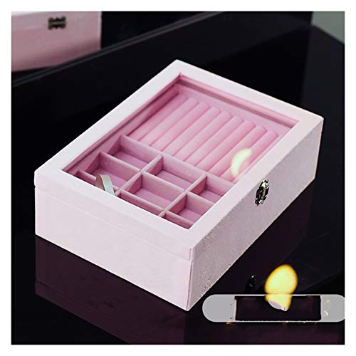 MINJING Flanell-Schmuckschatulle, Schmuck-Organizer-Box mit Tablett und Schloss, 2-lagig, für Ohrringe, Ringe, Vitrine für Frauen, Geschenk, Schmuck-Organizer, groß, Rosa von MINJING