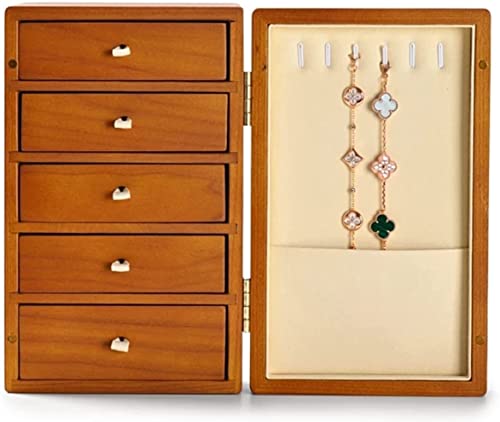 MINJING Holz-Schublade, 5 Ebenen, für Ringe, Ohrringe, Armbänder, Uhren, Anhänger, Halsketten, Schmuck-Aufbewahrungsbox, Schmuck-Organizer von MINJING