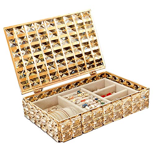 MINJING Kristall-Schmuckschatulle, goldene Schmuck-Aufbewahrungsbox, Halskette, Ohrringe, Ohrringe, kleiner Schmuck-Organizer, Schmuck-Etui für Damen, Schmuck-Organizer von MINJING