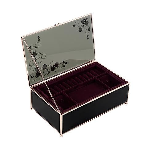 MINJING Luxuriöse Schmuckschatulle für Damen und Mädchen, Glas-Schreibtisch-Schmuck-Organizer für Ohrstecker, Ringe, Halsketten, Armbänder, Schwarz von MINJING