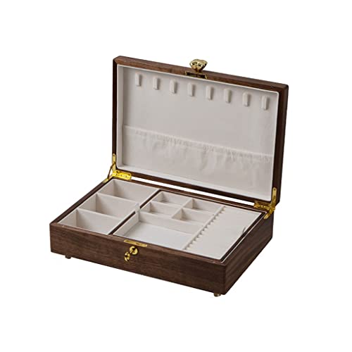 MINJING Make-up-Organizer, Schmuckschatulle, einfache Retro-Aufbewahrungsbox, für Ringe, Ohrringe, Halsketten, Armbänder, Uhren, Schmuckkästchen, Holz, 34 cm von MINJING