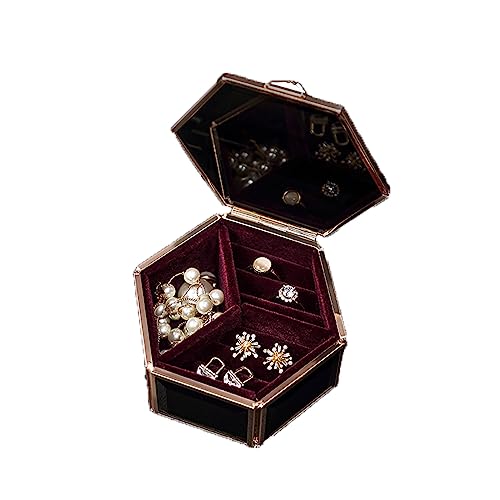 MINJING Mini-Schmuckschatulle aus Glas für Ohrstecker, Ringe, Halsketten, Armbänder, klein, tragbar, Schmuck-Organizer für Damen und Mädchen, Schwarz von MINJING