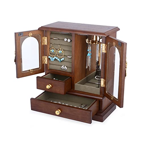 MINJING Retro-Schmuckschatulle für Damen, Schreibtisch-Schmuck-Organizer-Box mit Spiegel, verwendet für Ohrringe, Ringe, Halsketten, Armbänder, Uhren von MINJING