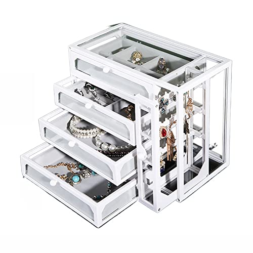 MINJING Schmuck-Organizer, 3 Schubladen, transparentes gehärtetes Glas, Schmuckschatulle, Geschenk für Damen, Herren, kleines Mädchen, stapelbar, Samt, Ohrringhalter für Ohrringe, Ringe, Armbänder, von MINJING