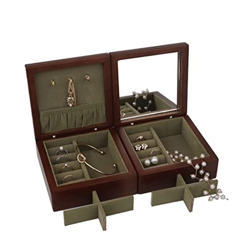 MINJING Schmuck-Organizer, Schmuckschatulle, Massivholz, Schmuckkästchen mit Spiegel, klein, tragbar, Reise-Schmuck-Organizer für Frauen und Mädchen, Geschenk. Schmuckkästchen, von MINJING