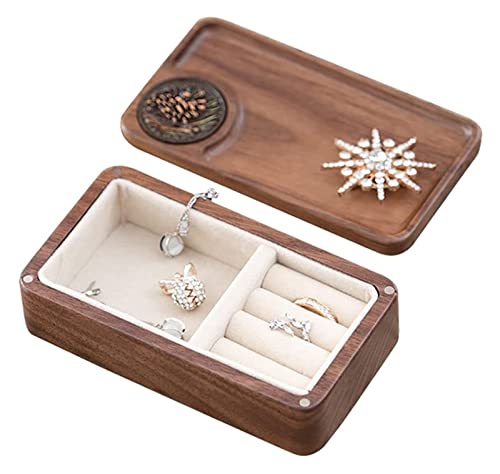 MINJING Schmuck-Reisebox, kleine Schmuckschatulle, Halskette, Ring, Aufbewahrung, Holz, Schmuck-Organizer, doppellagig, Reise-Schmuck-Organizer-Box für Frauen, Tannenzapfen, von MINJING