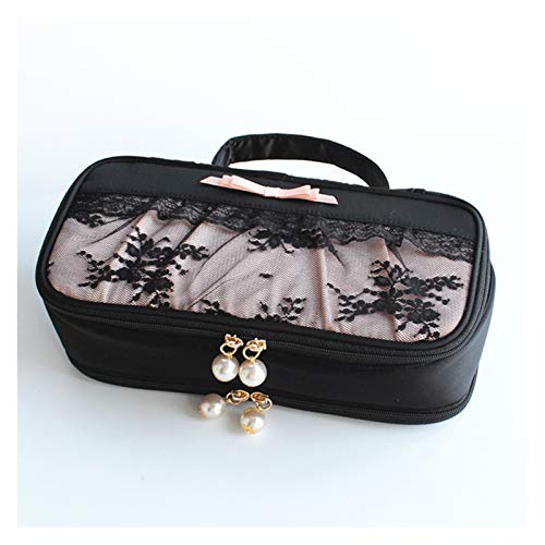 MINJING Schmuckkästchen, Reise-Schmuckschatulle, Organizer-Tasche mit robustem Griff, 2-in-1-Make-up-Box für Damen und Mädchen, Schmuckrolle, Reiseetui, schwarzer Schmuck-Organizer von MINJING