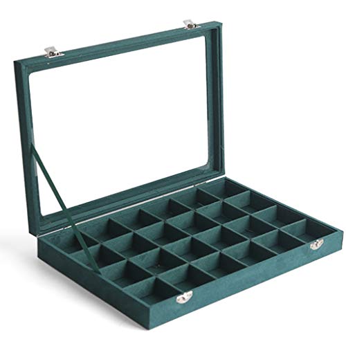 MINJING Schmuckkästchen, Schmuckkästchen, Organizer, grüne Schmuckschatulle für Damen und Mädchen, Schmuckhalter, Aufbewahrungsbox für Ohrringe, Armbänder, Ringe, Schmuck-Organizer, 24 Zellen von MINJING