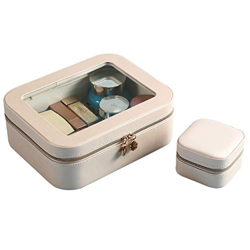 MINJING Schmuckkästchen, Schmuckschatulle für Ringe, Ohrringe, Mini-Reise-Schmuck-Organizer-Box + große transparente Kosmetiktasche, Schmucketui, Geschenk für Mädchen, Frauen, Schmuck-Organizer von MINJING