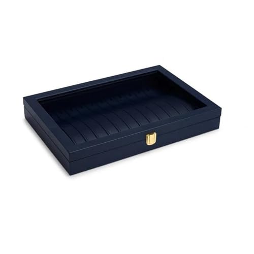 MINJING Schmuckkästchen, blauer Schmuck-Organizer, Tablett, Acryl-Deckel, Premium-Leder, Schmuckschatulle, transparenter Deckel, Schubladeneinsatz, Schmuck-Vitrine, Ohrring-Aufbewahrung von MINJING