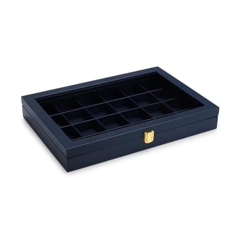 MINJING Schmuckkästchen, blauer Schmuck-Organizer, Tablett, Acryl-Deckel, Premium-Leder, Schmuckschatulle, transparenter Deckel, Schubladeneinsatz, Schmuck-Vitrine, Ohrring-Aufbewahrung von MINJING