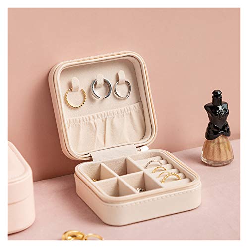 MINJING Schmuckkästchen, klein, Reise-Schmuckschatulle für Ringe, Ohrringe, Halsketten, Mini-Organizer, tragbare Aufbewahrungsbox, Leder, Schmuckkästchen, Rosa / Schwarz von MINJING