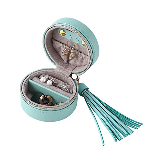 MINJING Schmuckkästchen, klein, tragbar, mit Quasten-Anhänger, rund, Leder, Schmuck-Organizer für Mädchen, Geschenk, Schmuck-Organizer von MINJING