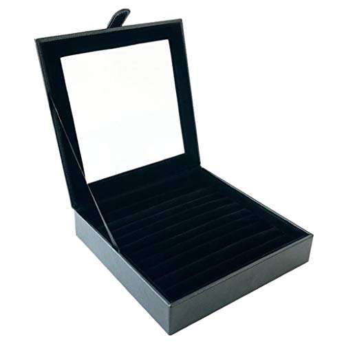 MINJING Schmuckkästchen, schwarze Schmuckschatulle, Ring- und Ohrringhalter, Aufbewahrungsbox mit transparentem Glasdeckel und magnetischer Schnalle, Halsketten-Schmucktablett, Organizer, von MINJING