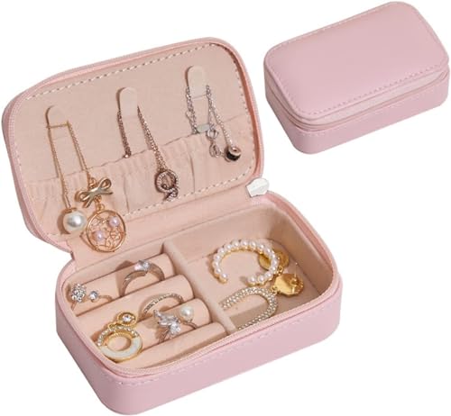 MINJING Schmuckkästchen für Damen, Reise-Schmuckschatulle, tragbar, Reise-Schmuckschatulle, Ohrringe, Halskette, Ring, Schmuck-Organizer, Leder-Schmuck-Organizer, tragbarer Schmuckkoffer von MINJING