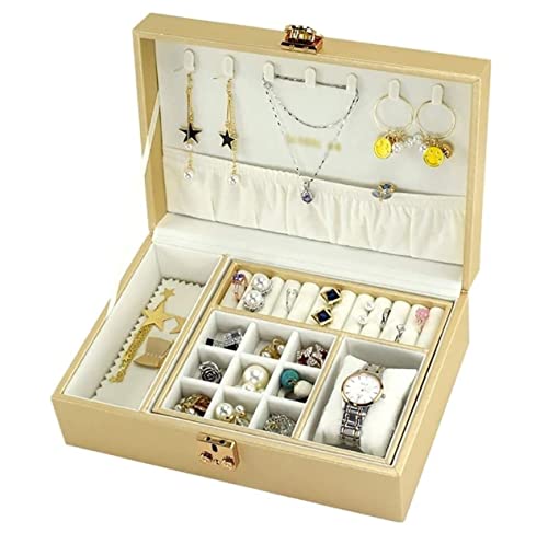 MINJING Schmuckschatulle Schmuckschatulle PU-Leder Schmuckschatulle Organisator Halskette Aufbewahrungsbox 2 Schichten Armband Ring Display Case Schmuckschatulle für Frauen von MINJING