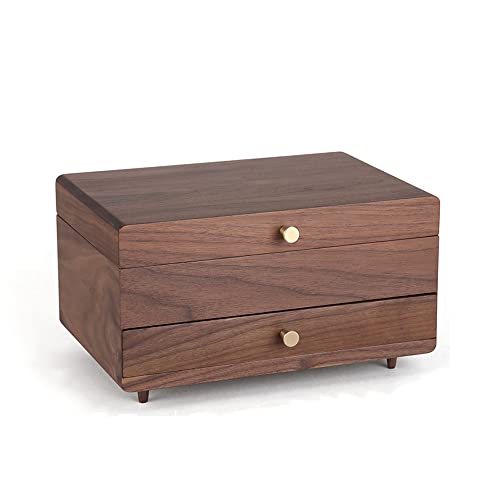 MINJING Schmuckschatulle aus Holz für Damen, schwarze Walnussholz-Schmuckschatulle, Organizer-Box aus Massivholz mit Kombinationsschloss für Schmuck, Uhren, Halsketten, Ringe, Aufbewahrungsbox von MINJING