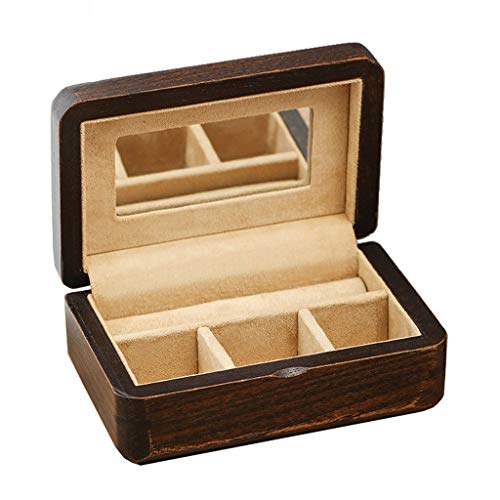 MINJING Schmuckschatulle aus Naturholz mit Spiegel, tragbar, Schmuckkästchen, Organizer für Frauen, Freundin, Geschenk, 11,9 x 7,9 x 4,8 cm, Schmuck-Organizer von MINJING