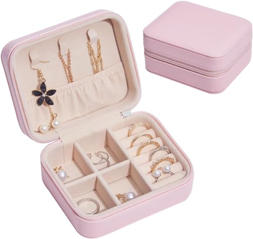 MINJING Schmuckschatulle für Damen, Reise-Schmuckschatulle, Leder, Schmuckkästchen, Ohrringe, Ringe, Schmuck, herausnehmbare Trennwand, Schmuck-Organizer, tragbares Schmuckkästchen von MINJING