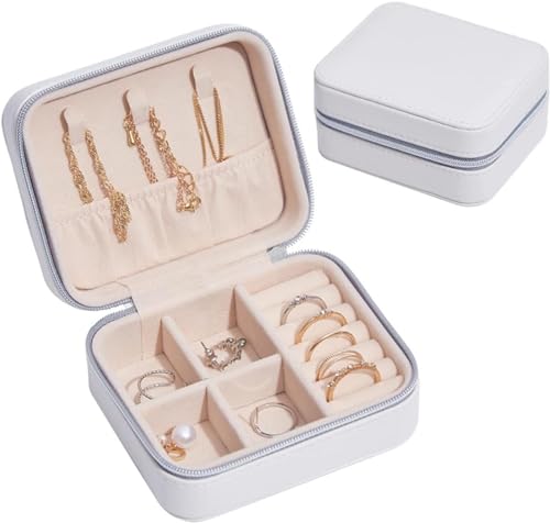 MINJING Schmuckschatulle für Damen, Reise-Schmuckschatulle, Leder, Schmuckkästchen, Ohrringe, Ringe, Schmuck, herausnehmbare Trennwand, Schmuck-Organizer, tragbares Schmuckkästchen von MINJING