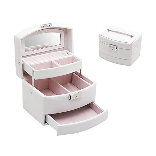 MINJING Schmuckschatulle für Damen – 2-lagiger Schmuck-Organizer aus PU-Leder – Schmuck-Aufbewahrungsbox für Ohrringe, Armbänder, Ringe, Uhren, Halsketten von MINJING