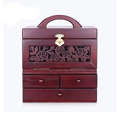 MINJING Schmuckschatulle mit Spiegel, große Kapazität, Retro-Schmuckschatulle aus Massivholz für Damen, Schreibtisch-Schmuck-Organizer-Box von MINJING