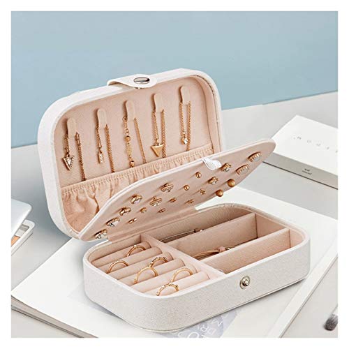 MINJING Schmuckschatullen für Damen und Mädchen, 2-lagig, Reise-Schmuck-Organizer für Halsketten, Ohrringe, Ringe, Schmuckhalter, kleine Schmuckschatulle, Schmuck-Organizer, Weiß von MINJING