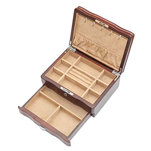 MINJING Schmucktruhe aus Holz, Retro-Schmuckkästchen, 3 Ebenen, hohe Kapazität, Schmuck-Organizer für Ohrringe, Ringe, Halsketten, Schmuckschatulle für Damen von MINJING