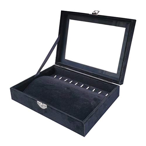 MINJING Schwarze Schmuckschatulle mit 10 Haken, Halsketten-Organizer, Aufbewahrungsbox mit transparentem Deckel, kleines Schmucktablett für Sammlerstücke, stapelbar, 19,8 x 15 cm, Schmuck-Organizer von MINJING