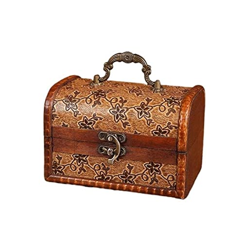 MINJING Vintage-Schmuckschatulle mit Mini-Metallschloss, Holz-Schmuck-Organizer-Box für Ohrringe, Halsketten, Armbänder, Ringe, Behälter von MINJING