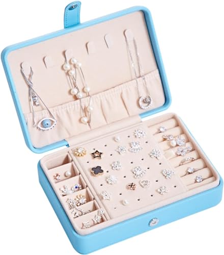 Schmuckkästchen für Damen, Reise-Schmuckschatulle, tragbar, PU-Leder, Ohrringe, Ringe, multifunktionaler Schmuck-Organizer, abnehmbare Trennwand, Schmuck-Organizer, tragbarer Schmuckkoffer von MINJING