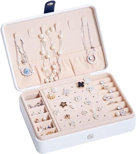 Schmuckkästchen für Damen, Reise-Schmuckschatulle, tragbar, PU-Leder, Ohrringe, Ringe, multifunktionaler Schmuck-Organizer, abnehmbare Trennwand, Schmuck-Organizer, tragbarer Schmuckkoffer von MINJING