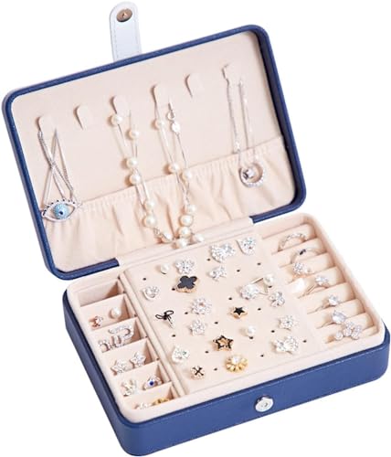 Schmuckkästchen für Damen, Reise-Schmuckschatulle, tragbar, PU-Leder, Ohrringe, Ringe, multifunktionaler Schmuck-Organizer, abnehmbare Trennwand, Schmuck-Organizer, tragbarer Schmuckkoffer von MINJING